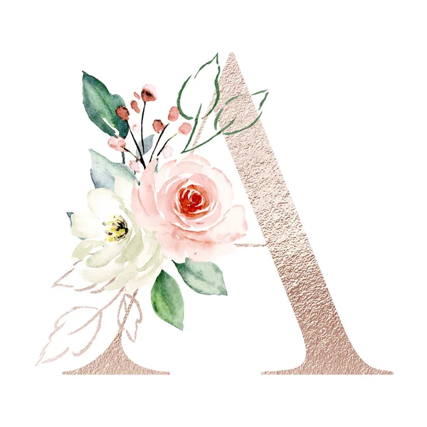 Symbol Písmeno Květinovým Vzorem Bílém Pozadí — Stock fotografie