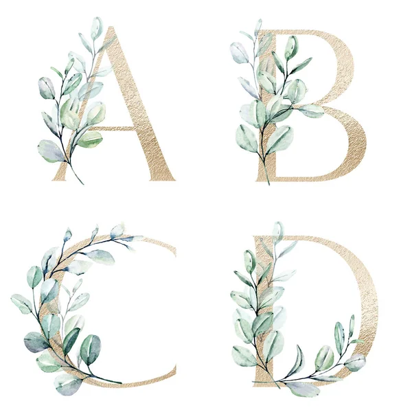 Floral Αλφάβητο Γράμματα Δημιουργική Ζωγραφική Τέχνη Ακουαρέλα — Φωτογραφία Αρχείου