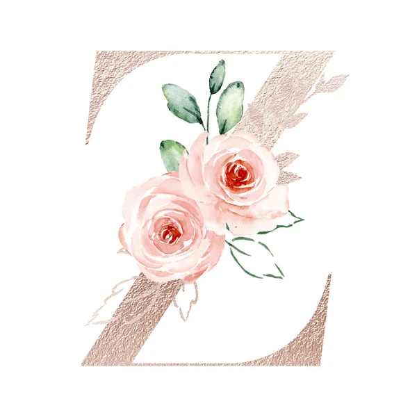 Stylish Letter Blossoming Flowers Art Painting White Background — 스톡 사진