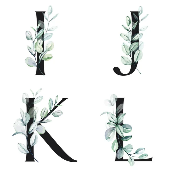 Alfabeto Floral Letras Pintura Arte Aquarela Criativa — Fotografia de Stock