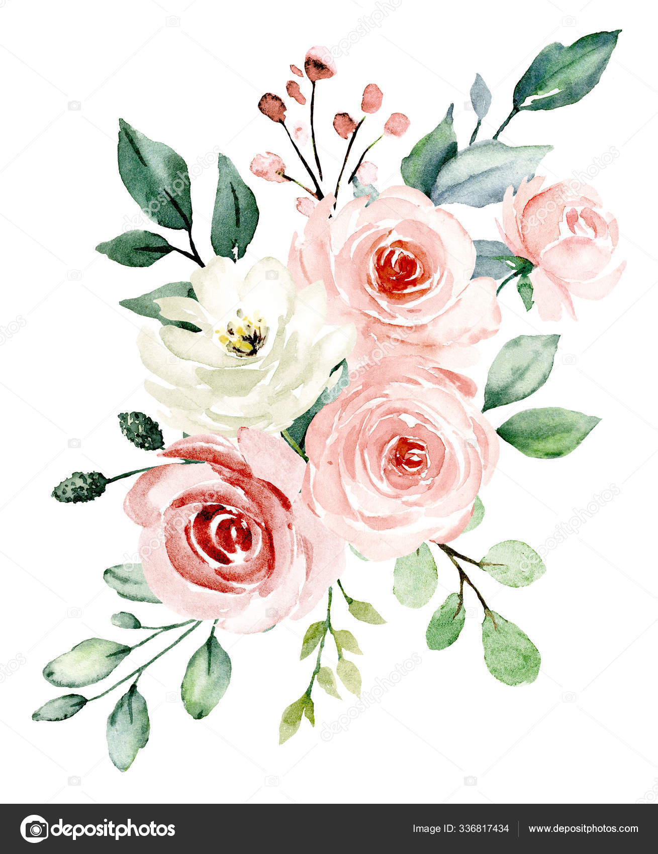 Beautiful Watercolor Flowers Botanic Composition Wedding Greeting Card ...