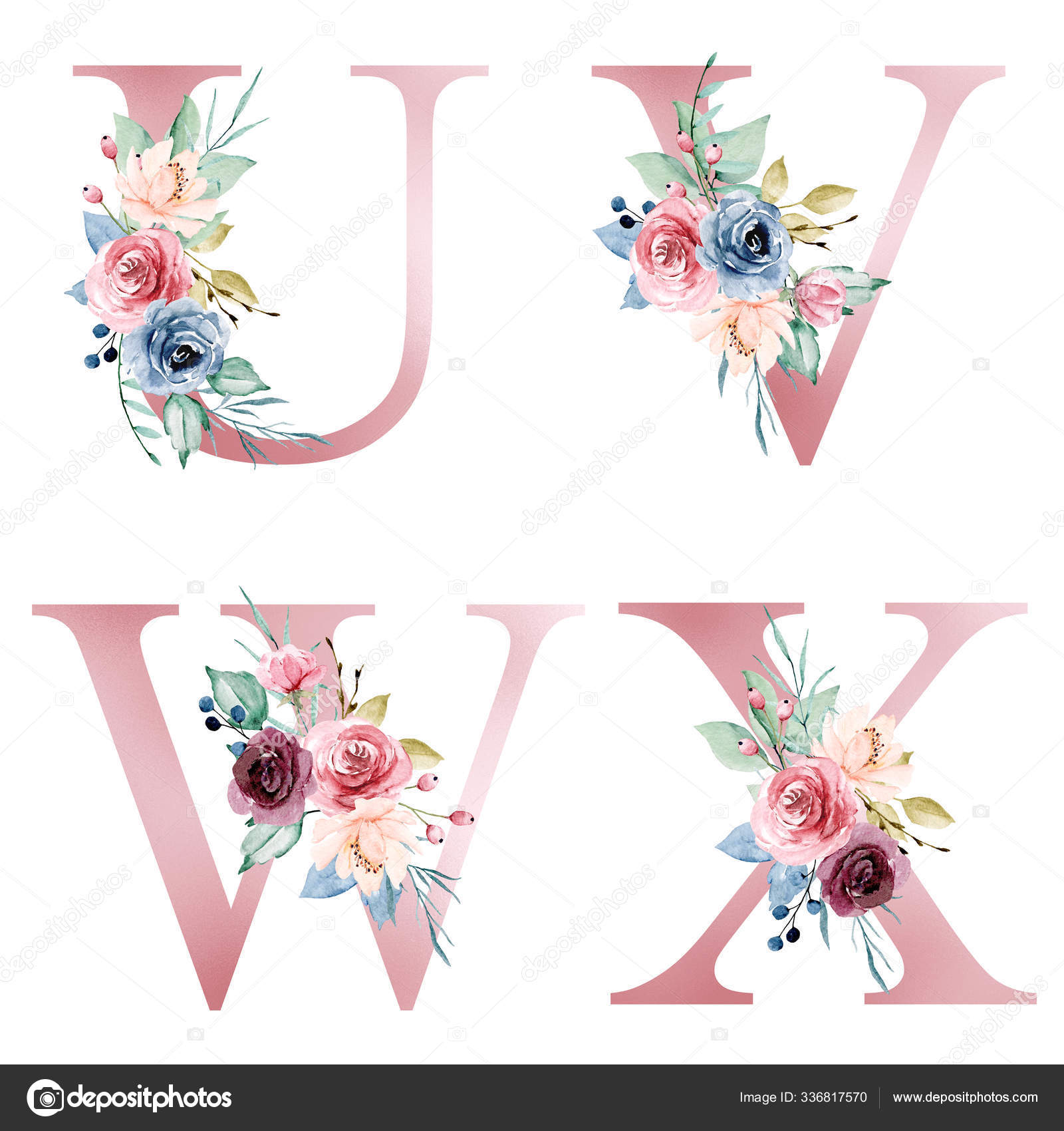 Floral Alphabet Letters Watercolor Flowers Creative Art Design Monogram Initials Stock Photo Image By C Maslovalarisa
