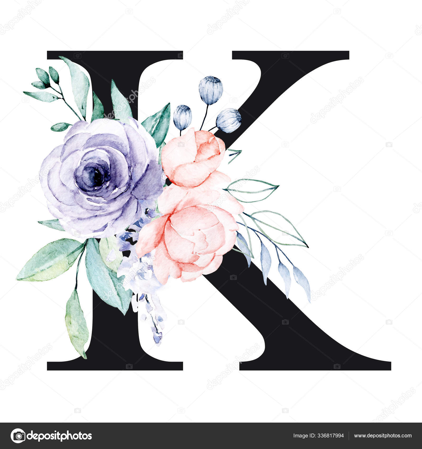 Beautiful Floral Letter Watercolor Flowers Leaves Stock Photo by  ©MaslovaLarisa 336817994
