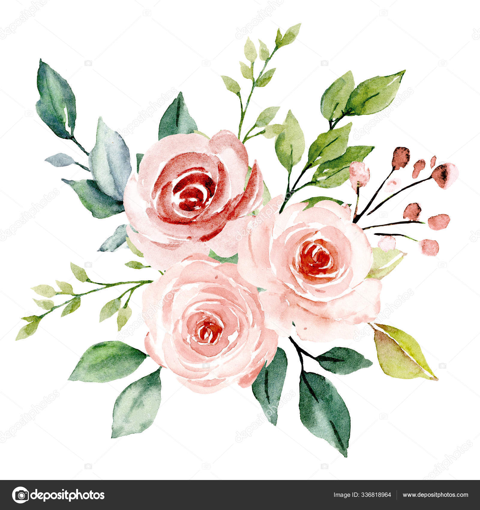 Flowers Watercolor Floral Clip Art Botanic Composition Wedding Greeting ...