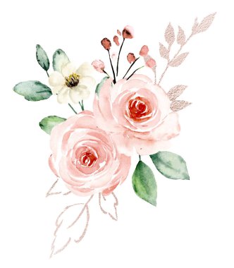 Flowers watercolor, floral clip art, botanic composition for wedding or greeting card