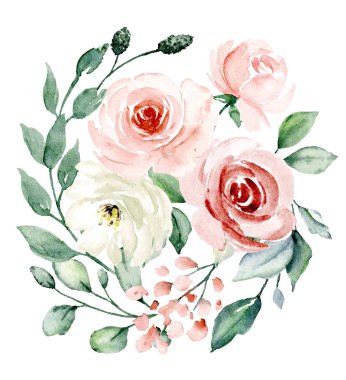 beautiful watercolor flowers, botanic composition for wedding or greeting card