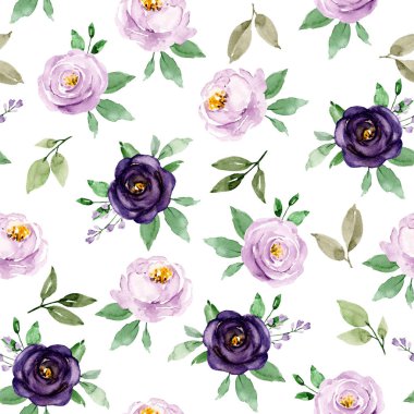 El çizimi suluboya resim, çiçeklerle kusursuz desen