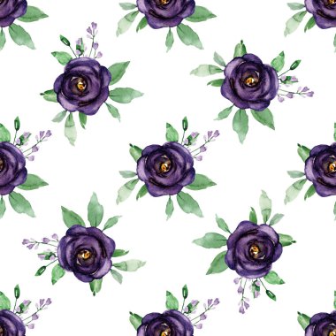 El çizimi suluboya resim, çiçeklerle kusursuz desen