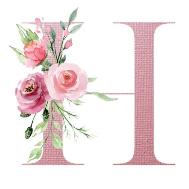 suluboya resim, çiçek ve yapraklı H harfi, çiçek alfabesi.