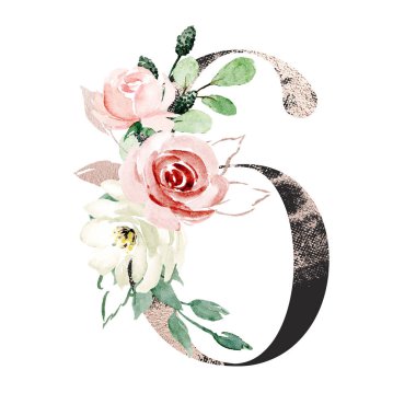 concept with painted watercolor number isolated 6 on white