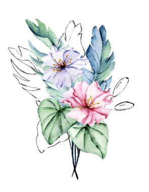 beautiful watercolor flowers, botanic composition for wedding or greeting card