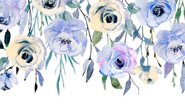 güzel suluboya kenar ve çerçeveli çiçekler, elle boyanmış