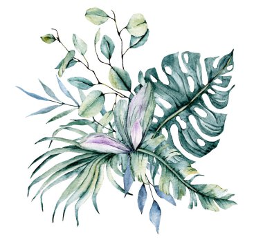 yeşil bitki buketi, suluboya resim 