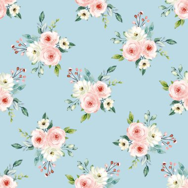 Kusursuz bir arka plan, suluboya çiçekli çiçek deseni. Kumaş duvar kağıdı desenini tekrarla