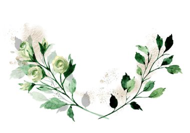 branches with watercolor drawing flowers and leaves, floral concept