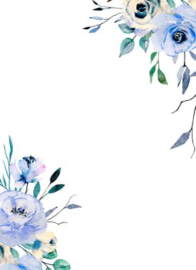 Çiçeksel çerçeve sınır tasarımı, suluboya boya çiçek ve yapraklar