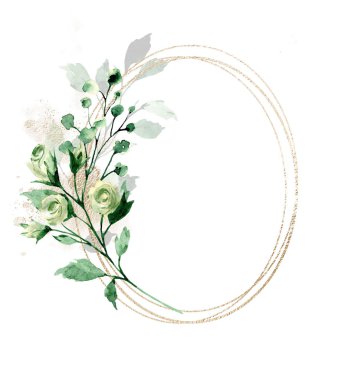 Floral gold frame border with watercolor flowers,  perfectly for wedding, birthday, party invitation