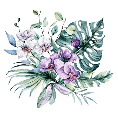 beautiful watercolor flowers, botanic composition for wedding or greeting card