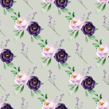 El çizimi suluboya resim, çiçeklerle kusursuz desen