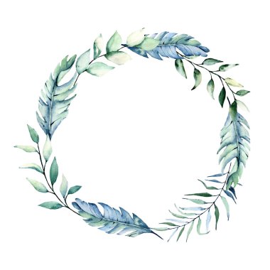 Suluboya çiçekli çelenk, tebrik kartı, davetiye ve diğer baskı tasarımları için çiçek seti. Beyazda izole edilmiş. El çizimi.