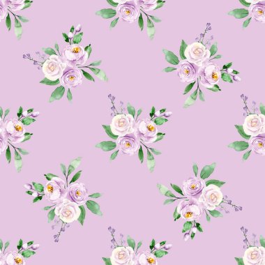 El çizimi suluboya resim, çiçeklerle kusursuz desen