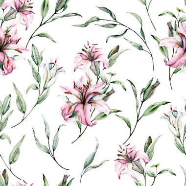 Yapraklı el zambakları, suluboya resim