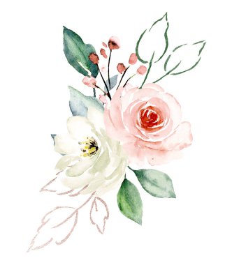 beautiful watercolor flowers, botanic composition for wedding or greeting card
