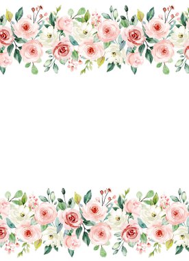 Floral frame border with flowers watercolor art painting, greeting card template