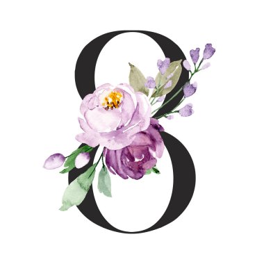 impressive watercolor art painting design with number 8 on white background