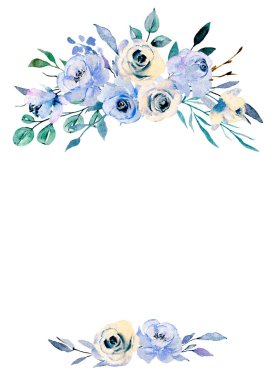 Çiçeksel çerçeve sınır tasarımı, suluboya boya çiçek ve yapraklar