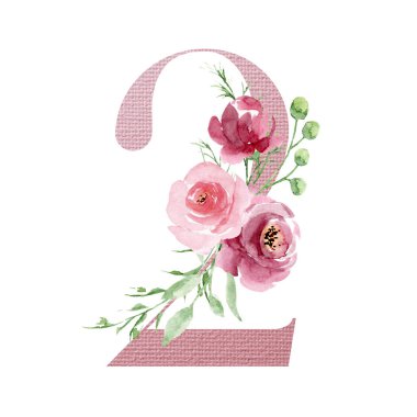 2 numara, elle çizilmiş suluboya resim tasarımı. 