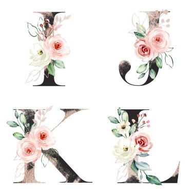 Çiçekler ve yapraklarla yazılmış güzel mektuplar, suluboya resimler.