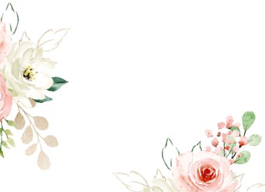 Floral frame border with flowers watercolor art painting, greeting card template