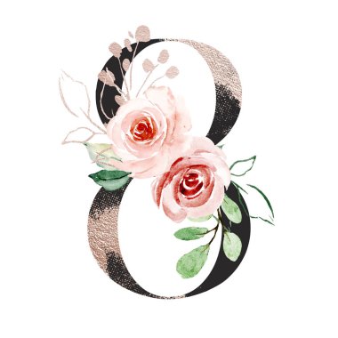concept with painted watercolor number 8 isolated on white