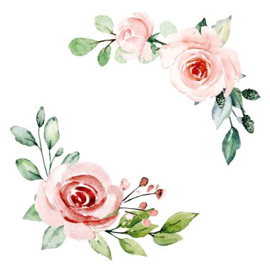 Floral frame border with flowers watercolor art painting, greeting card template