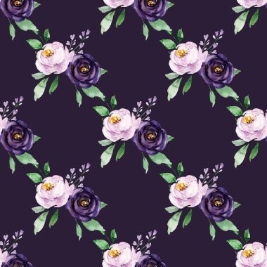 El çizimi suluboya resim, çiçeklerle kusursuz desen