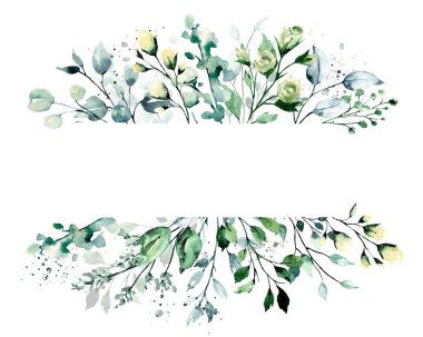 Floral frame border with flowers, watercolor art painting, greeting card template