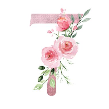 7 numara, elle çizilmiş suluboya resim tasarımı. 