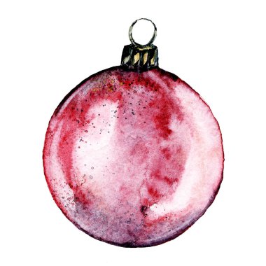 Mutlu noel kartı dekorasyonları. Suluboya cam top. Beyaz arka planda izole edilmiş. El çizimi.