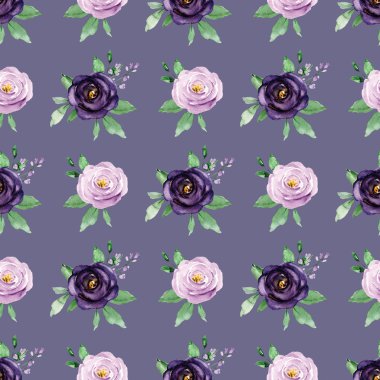 El çizimi suluboya resim, çiçeklerle kusursuz desen