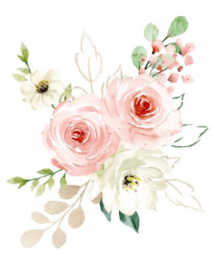 beautiful watercolor flowers, botanic composition for wedding or greeting card