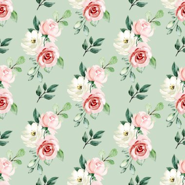 Kusursuz bir arka plan, suluboya çiçekli çiçek deseni. Kumaş duvar kağıdı desenini tekrarla