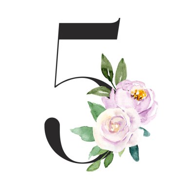 impressive watercolor art painting design with number 5 on white background