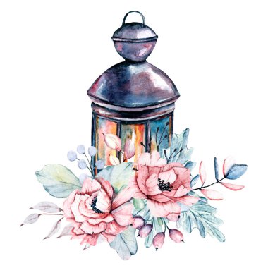 Mum, şamdan, suluboya çiçekler, yapraklar. Tebrik kartlarının bayram tasarımı. Beyazda izole edilmiş. El çizimi.