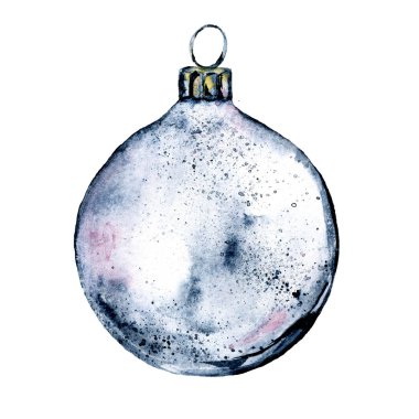 Mutlu noel kartı dekorasyonları. Suluboya cam top. Beyaz arka planda izole edilmiş. El çizimi.