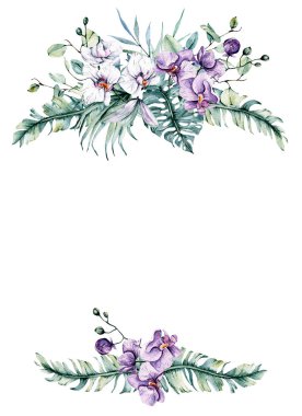 Floral frame border with flowers watercolor art painting, greeting card template