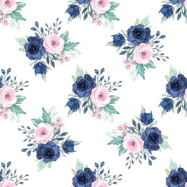 Kusursuz bir arka plan, suluboya çiçekli çiçek deseni. Kumaş duvar kağıdı desenini tekrarla