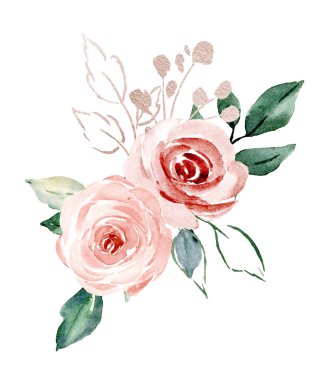 Flowers watercolor, floral clip art, botanic composition for wedding or greeting card