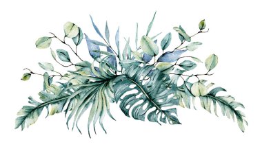 yeşil bitki buketi, suluboya resim 