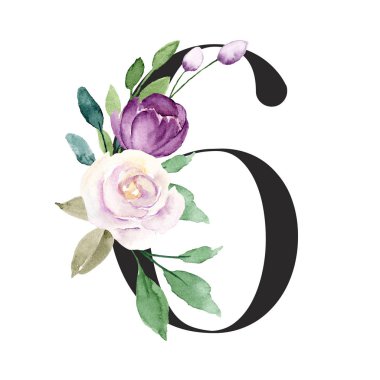 impressive watercolor art painting design with number 6 on white background 